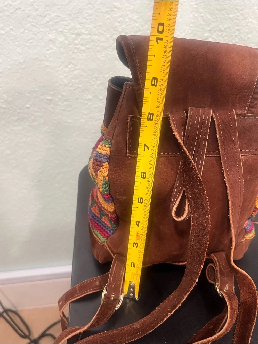 Handcrafted Multicolor Knit & Brown Suede and Leather Women's Small Backpack